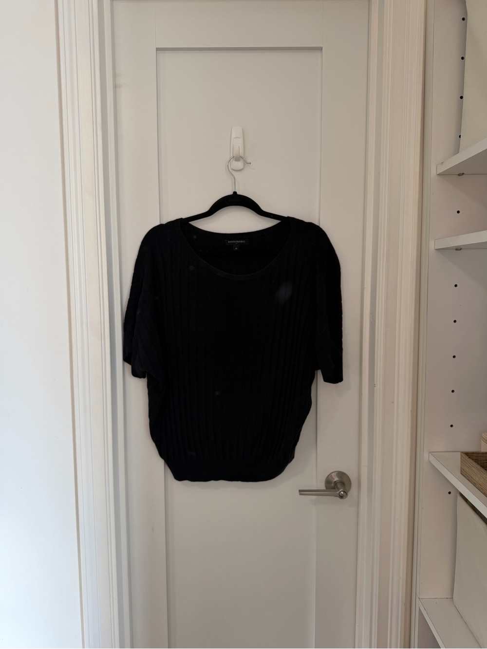 Banana Republic Black Ribbed Short Sleeve Crew Sweater